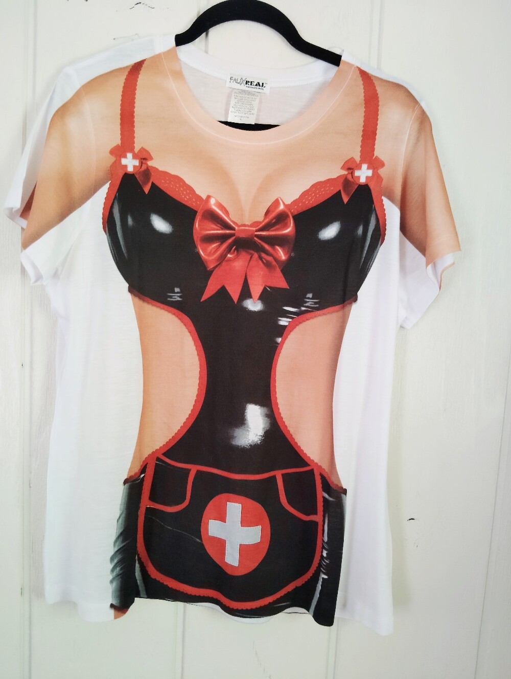 LIKE NEW!! Faux Real, Novelty Nurse Lingerie Graphic Tee. Size XL